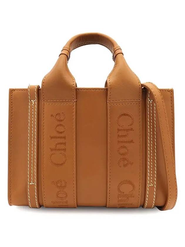 Woody Logo Calf Leather Mini Tote Bag Brown - CHLOE - BALAAN 3