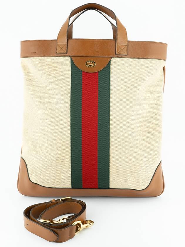 Web Canvas Tote Bag Beige - GUCCI - BALAAN.