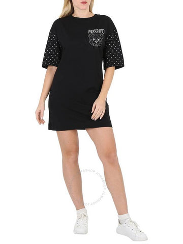 Moschino Ladies Teddy Bear Gem-Logo T-Shirt Dress In Black, Brand Size 36 (US Size 2) - MOSCHINO - BALAAN 1