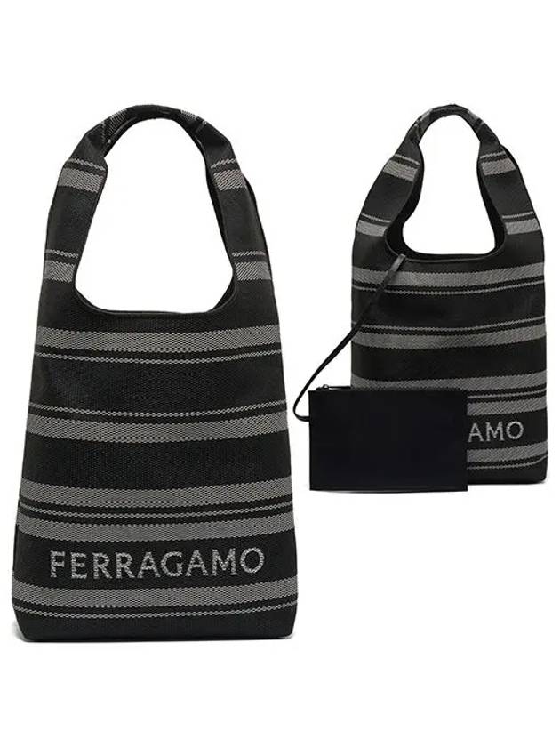 Braided Logo Print Tote Bag Black - SALVATORE FERRAGAMO - BALAAN 5