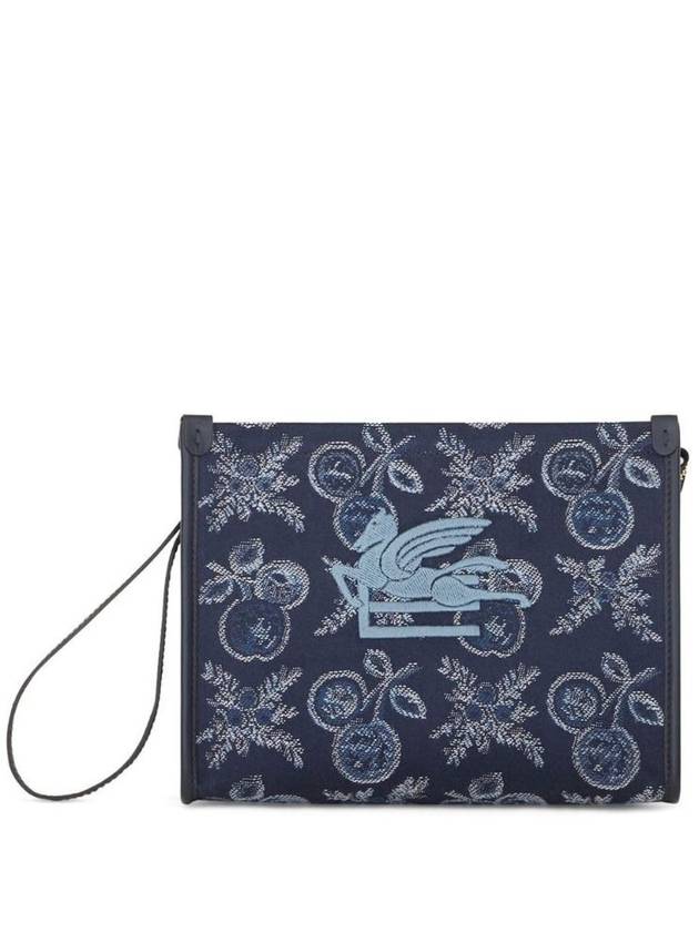 Embroided Logo Jacquard Clutch Bag Navy - ETRO - BALAAN 2