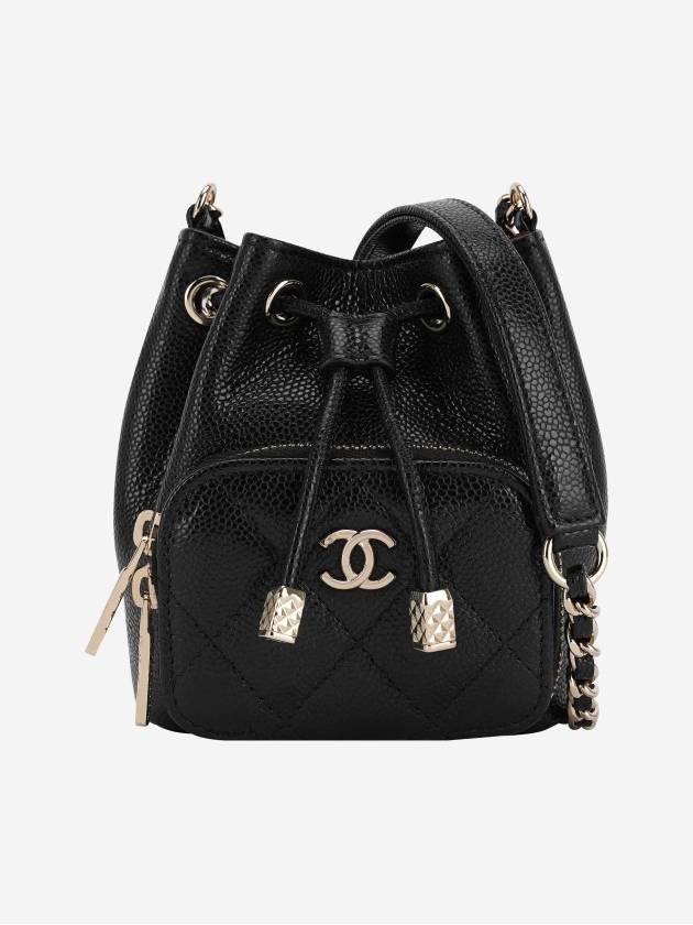 CC Logo Chain Mini Leather Bucket Bag Black - CHANEL - BALAAN 2