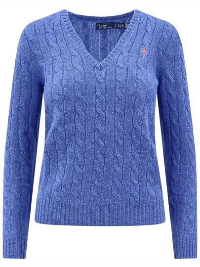 Kimberly Pony Logo Embroidered Cable Sweater Blue - POLO RALPH LAUREN - BALAAN 2