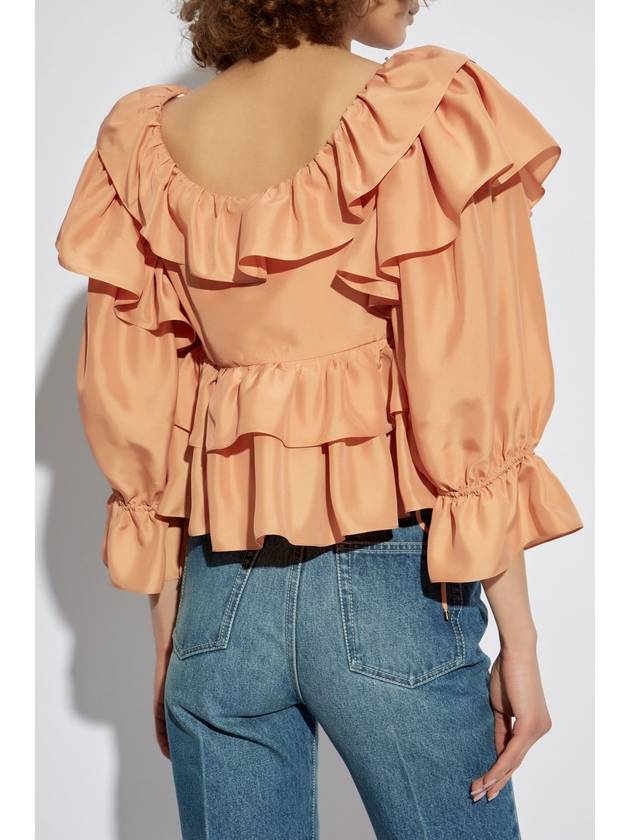 Chloé Silk Top With Ruffles, Women's, Orange - CHLOE - BALAAN 4