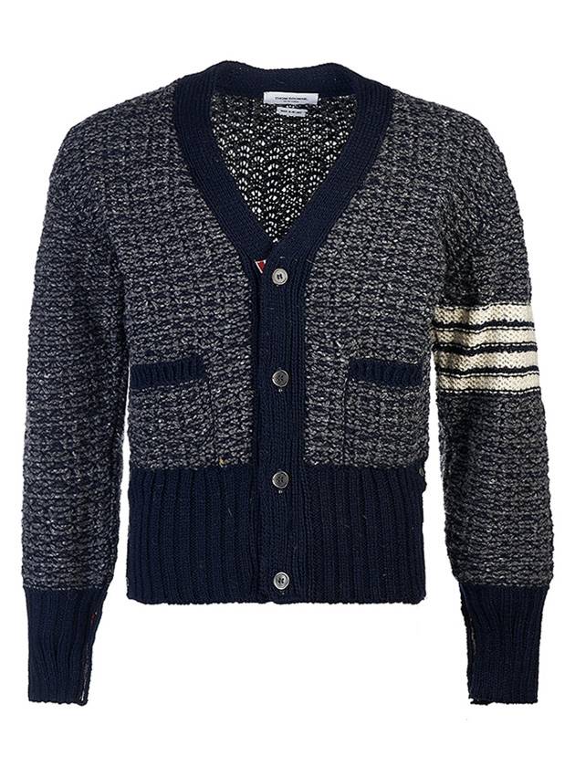 Mohair Tweed 4-Bar Classic V-neck Cardigan Navy - THOM BROWNE - BALAAN 2