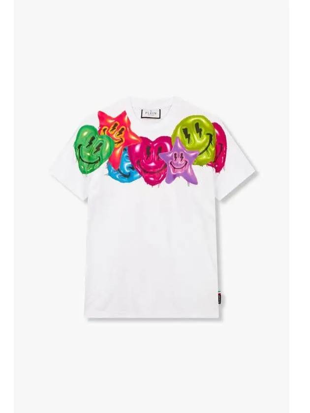 Men s Colorful Embossed Smile T Shirt White - PHILIPP PLEIN - BALAAN 1