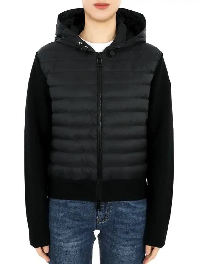 Women's Padded Wool Zip-Up Hooded Cardigan Black - MONCLER - BALAAN 3