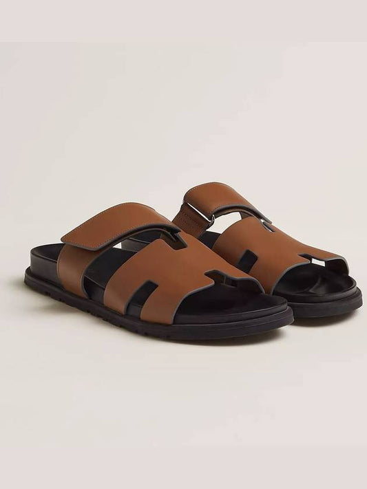 Chypre H Logo Calfskin Sandals Natural Gold - HERMES - BALAAN 2