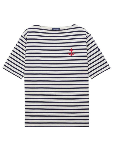 Gildo Logo Patch Boat Neck Striped Short Sleeve T-Shirt Ecru Marine - SAINT JAMES - BALAAN 1