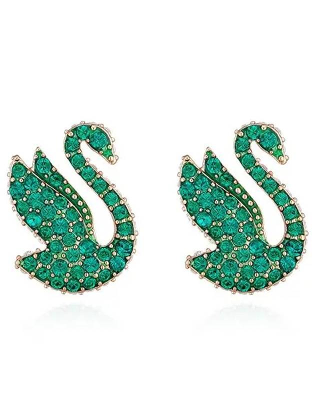 Iconic Swan Stud Earrings Rose Gold Green - SWAROVSKI - BALAAN 4