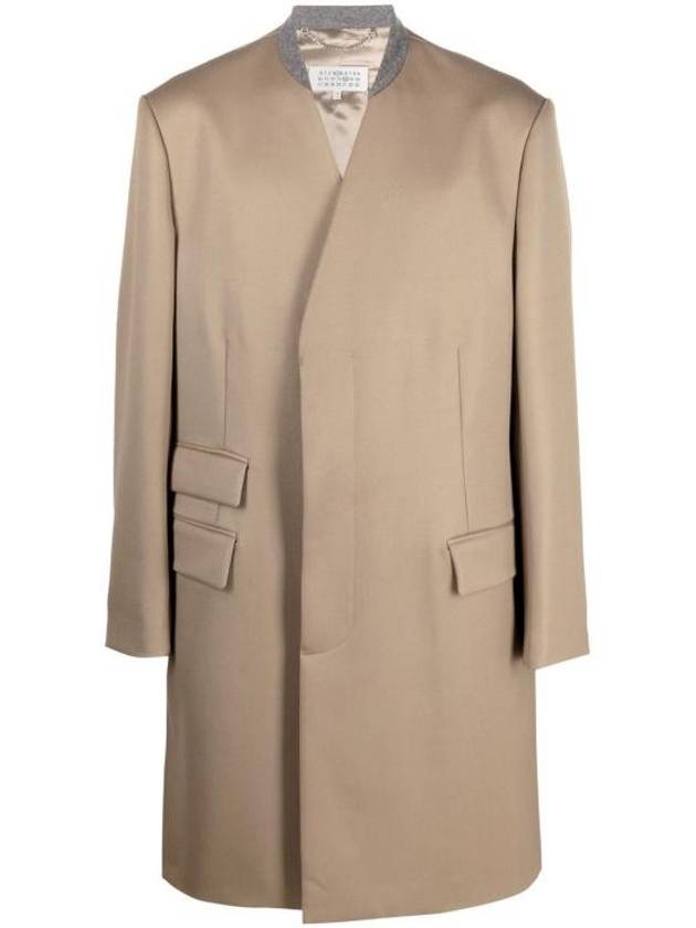 Stitched Collarless Wool Single Coat Beige - MAISON MARGIELA - BALAAN 2