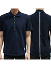 Men's Cotton Pique Center Bag Striped Short Sleeve Polo Shirt  Navy - THOM BROWNE - BALAAN 2