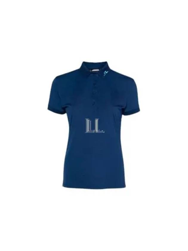 Women's Tour Tech Embroidered Logo Short Sleeve Polo Shirt Estate Blue - J.LINDEBERG - BALAAN 2