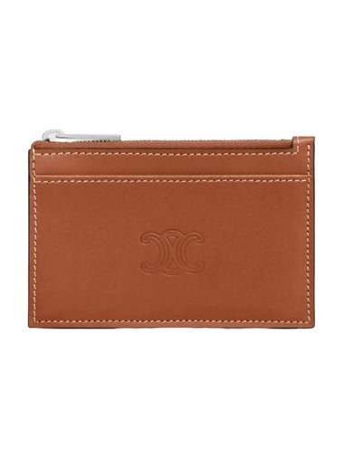 Zipper Calfskin Triomphe Embossed Card Wallet Tan - CELINE - BALAAN 1