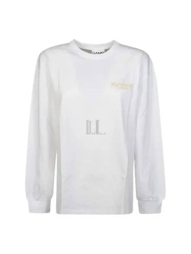 Logo Print Cotton Long Sleeve T-Shirt White - GANNI - BALAAN 2