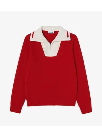 Women s Boucle Half Zip Up Sweater Red - LACOSTE - BALAAN 1