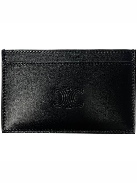 10B703FQ7 38SI Triope Logo Embossed Satin Calfskin Card Holder Black Wallet TJ - CELINE - BALAAN 1
