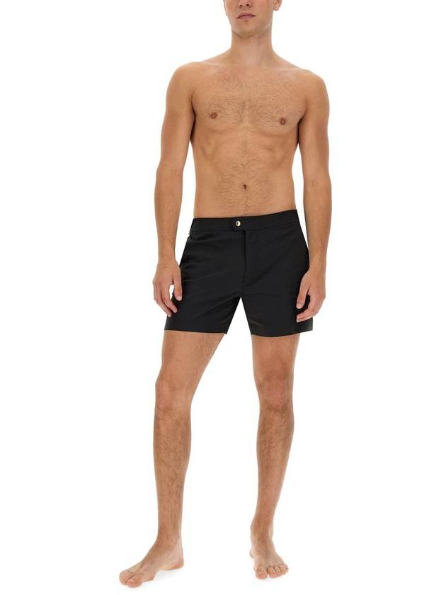 Men's Classic Fit Nylon Swim Shorts Black - TOM FORD - BALAAN 3