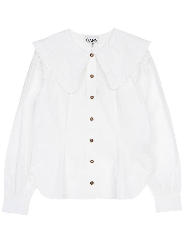 Ruffle Wide Poplin Blouse White - GANNI - BALAAN 2