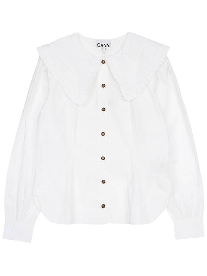 Ruffle Wide Poplin Blouse White - GANNI - BALAAN 2