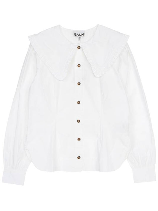 Ruffle Wide Poplin Blouse White - GANNI - BALAAN 2