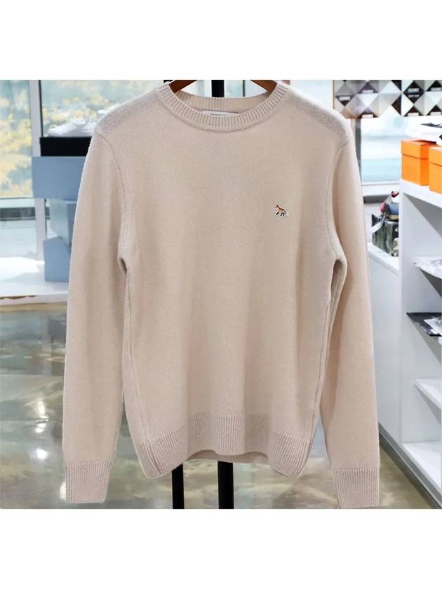 Baby Fox Patch Cosy Round Neck Wool Knit Top Beige - MAISON KITSUNE - BALAAN 3