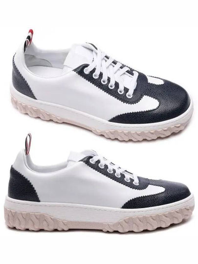 Calf Suede Cable Knit Low Top Sneakers White Navy - THOM BROWNE - BALAAN 2