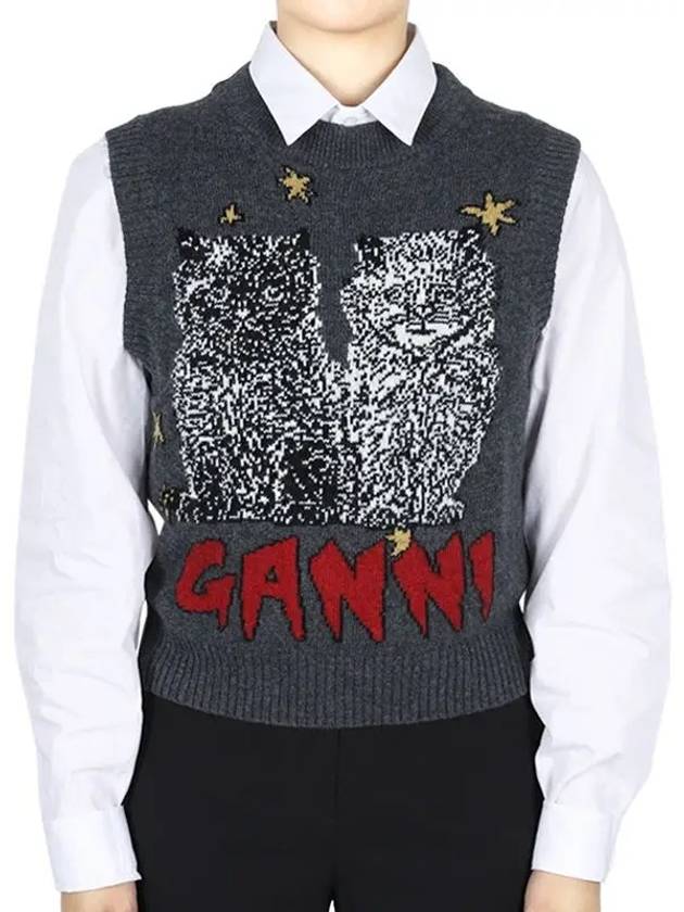 Graphic Cat Vest Gray - GANNI - BALAAN 3