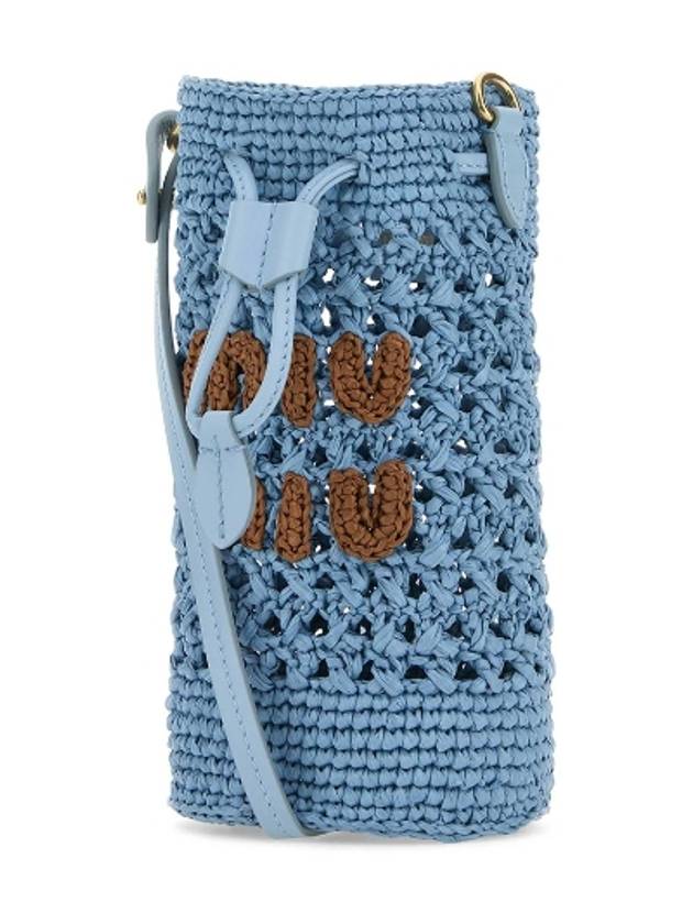 Embroidered Logo Crochet Bucket Bag Light Blue - MIU MIU - BALAAN 4