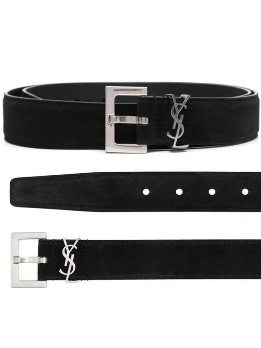 Logo Suede Belt Black - SAINT LAURENT - BALAAN 2