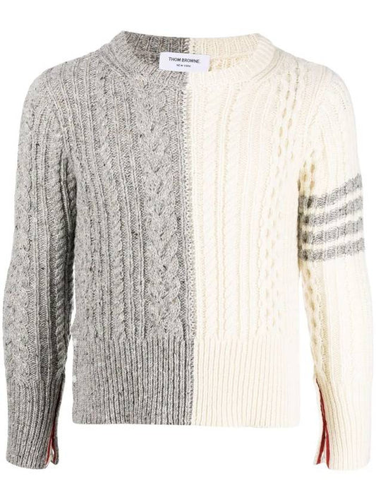 Two Tone Cable Wool Blend Knit Top - THOM BROWNE - BALAAN 1