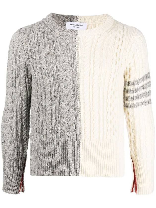 Two Tone Cable Wool Blend Knit Top - THOM BROWNE - BALAAN 1