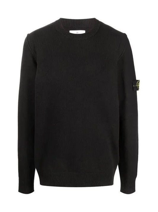 Wappen Patch Crew Neck Wool Knit Top Black - STONE ISLAND - BALAAN 2