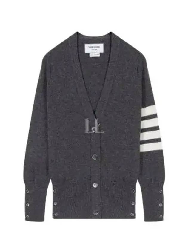 4-Bar V-Neck Cashmere Cardigan Grey - THOM BROWNE - BALAAN 2