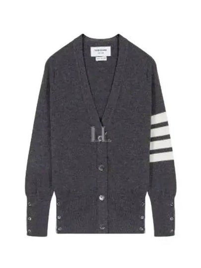 4-Bar V-Neck Cashmere Cardigan Grey - THOM BROWNE - BALAAN 2