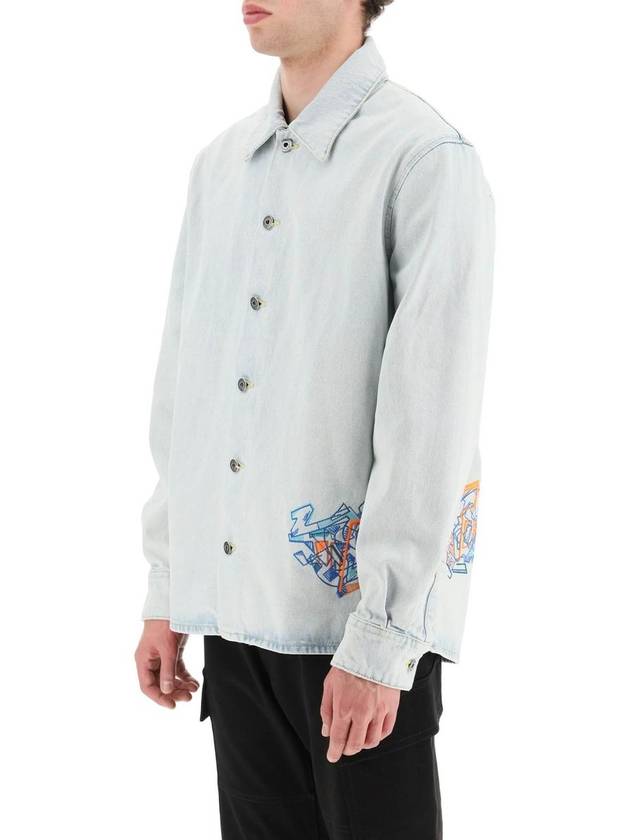 Graffiti Embroidered Button Denim Jacket Light Blue - OFF WHITE - BALAAN 5