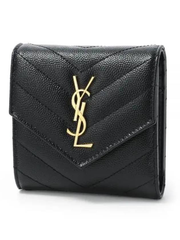 Monogram Cassandra Matelasse Half Wallet Black - SAINT LAURENT - BALAAN 2