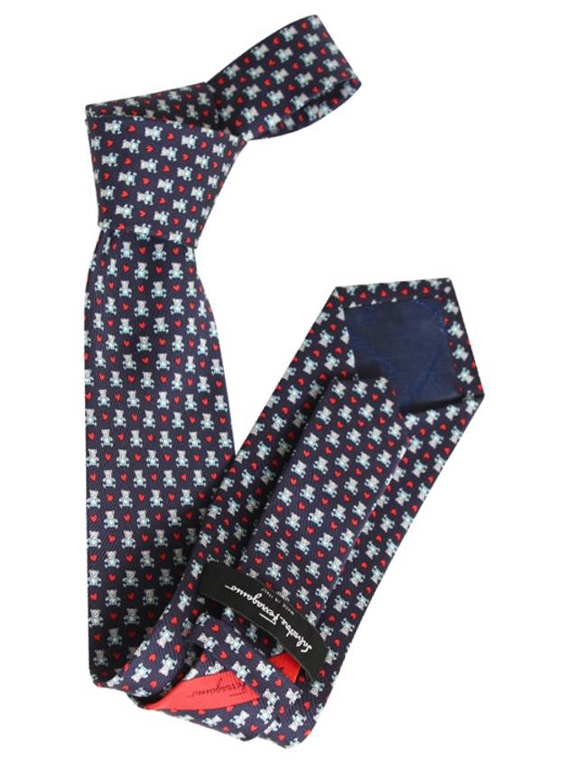 Men's Teddy Bear Print Silk Tie Navy - SALVATORE FERRAGAMO - BALAAN 3