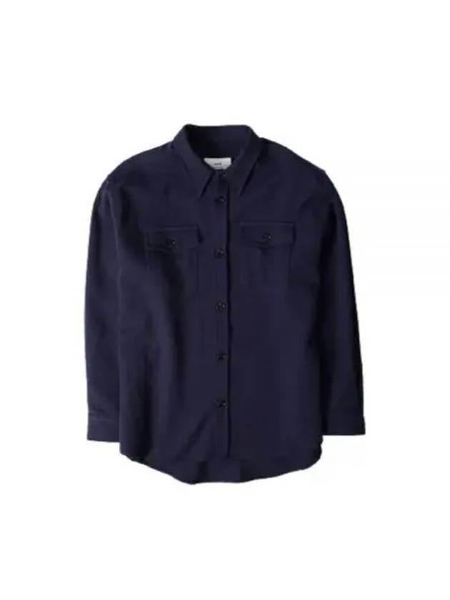 Chest Pocket Wool Shirt Jacket Navy - AMI - BALAAN 2