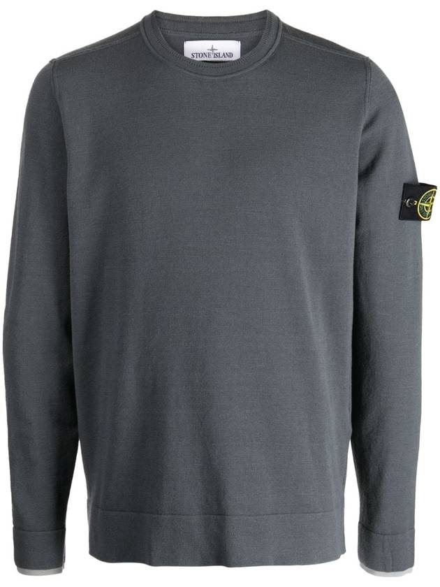 Logo Patch Crew Neck Knit Top Grey - STONE ISLAND - BALAAN 2