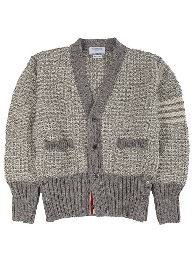 Mohair Tweed 4-Bar Classic V-neck Cardigan Light Grey - THOM BROWNE - BALAAN 2