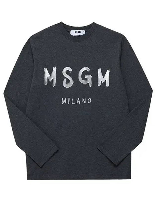 Milano Brushed Logo Crew Neck Long Sleeve T-Shirt Dark Grey - MSGM - BALAAN 1