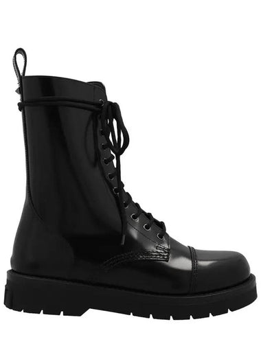 Camden Brushed Leather Worker Boots Black - VALENTINO - BALAAN 1