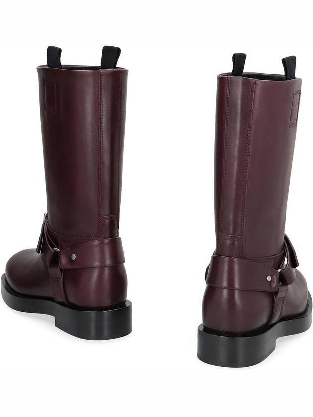 Saddle Leather Middle Boots Aubergine - BURBERRY - BALAAN 5