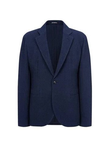 Men s Stretch Textured Single Jacket Navy - EMPORIO ARMANI - BALAAN 1