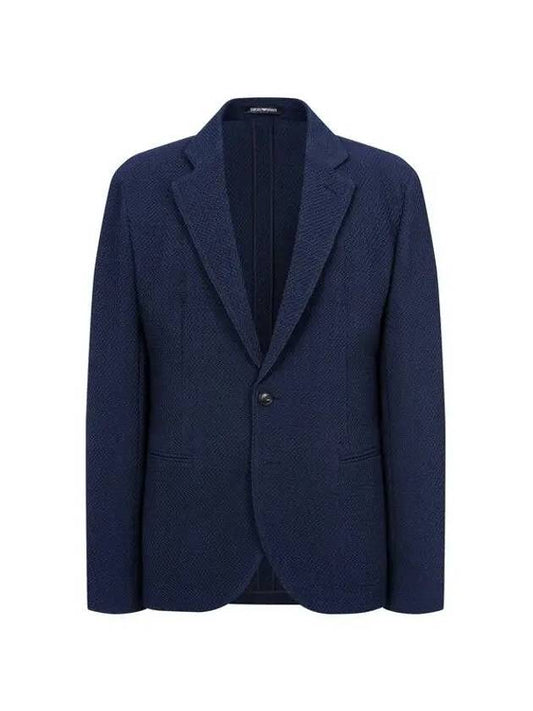 Men s Stretch Textured Single Jacket Navy - EMPORIO ARMANI - BALAAN 1