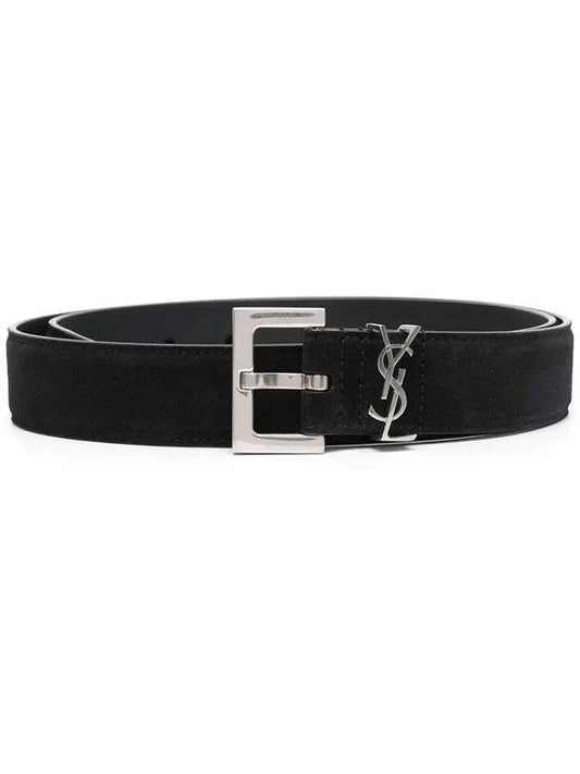 Logo Suede Belt Black - SAINT LAURENT - BALAAN 1