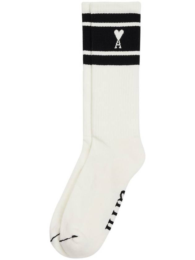 ADC Stripe Heart Logo Socks White - AMI - BALAAN 1