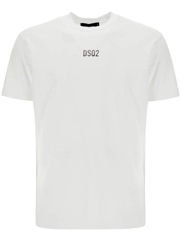 white cotton t-shirt with embroidered logo - DSQUARED2 - BALAAN 1