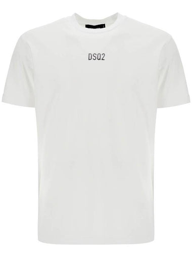 white cotton t-shirt with embroidered logo - DSQUARED2 - BALAAN 1